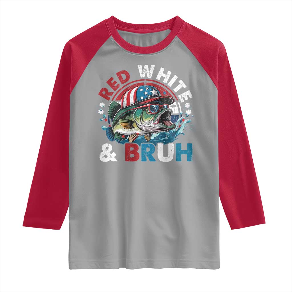 Funny Fishing Raglan Shirt Red White Bruh Fisherman Gift American Flag TS10 Sport Gray Red Print Your Wear