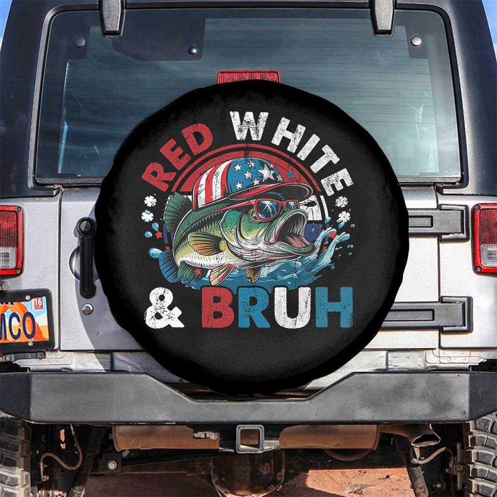 Funny Fishing Spare Tire Cover Red White Bruh Fisherman Gift American Flag TS10 No hole Black Print Your Wear