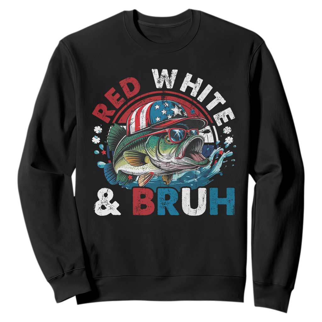Funny Fishing Sweatshirt Red White Bruh Fisherman Gift American Flag TS10 Black Print Your Wear