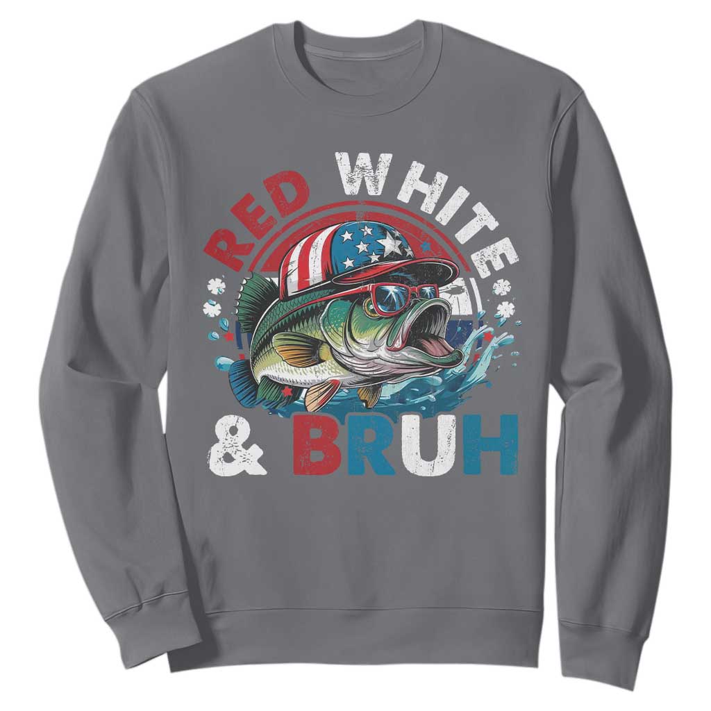 Funny Fishing Sweatshirt Red White Bruh Fisherman Gift American Flag TS10 Charcoal Print Your Wear