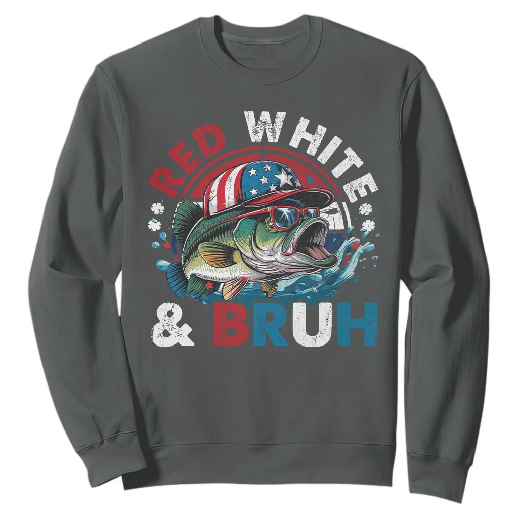 Funny Fishing Sweatshirt Red White Bruh Fisherman Gift American Flag TS10 Dark Heather Print Your Wear