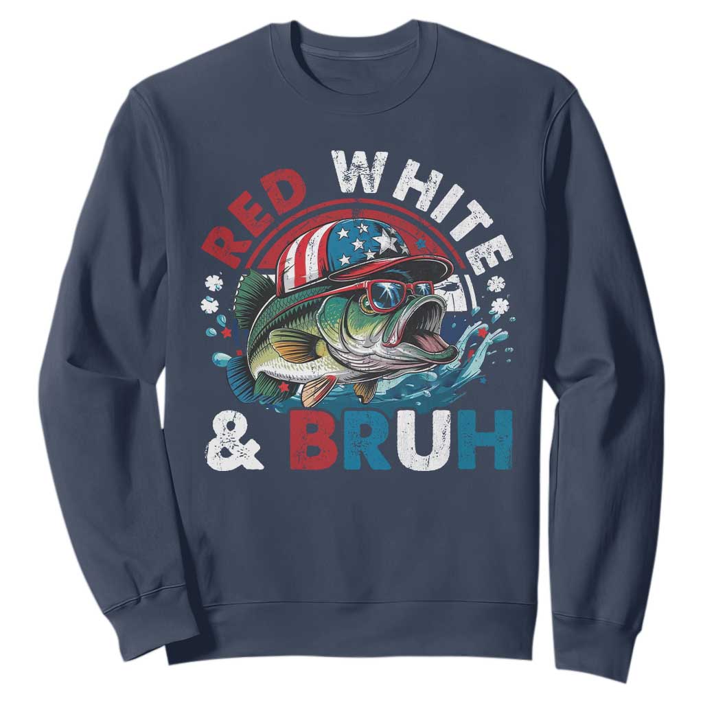 Funny Fishing Sweatshirt Red White Bruh Fisherman Gift American Flag TS10 Navy Print Your Wear