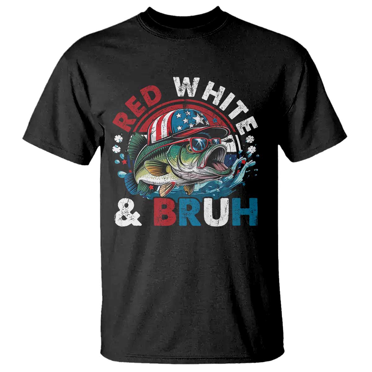 Funny Fishing T Shirt Red White Bruh Fisherman Gift American Flag TS10 Black Print Your Wear