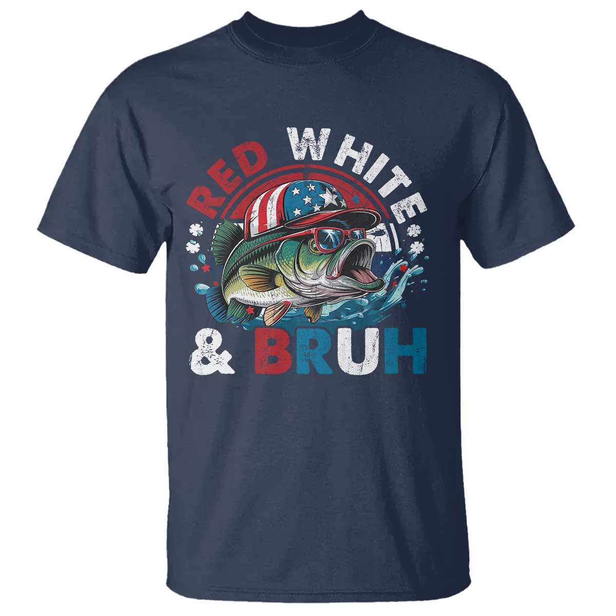Funny Fishing T Shirt Red White Bruh Fisherman Gift American Flag TS10 Navy Print Your Wear