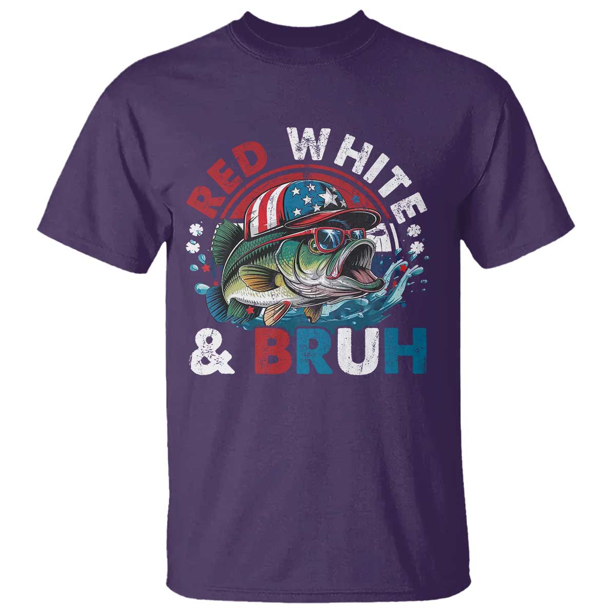 Funny Fishing T Shirt Red White Bruh Fisherman Gift American Flag TS10 Purple Print Your Wear