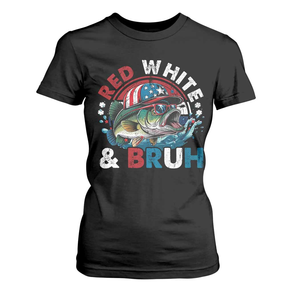 Funny Fishing T Shirt For Women Red White Bruh Fisherman Gift American Flag TS10 Black Print Your Wear
