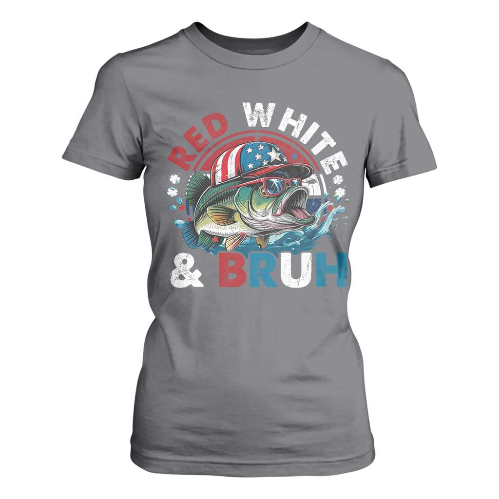 Funny Fishing T Shirt For Women Red White Bruh Fisherman Gift American Flag TS10 Charcoal Print Your Wear