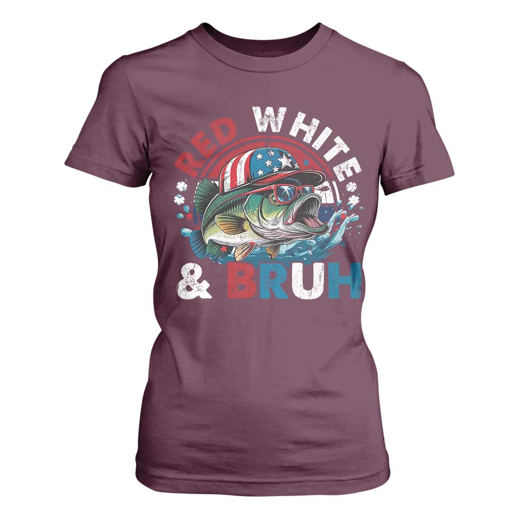 Funny Fishing T Shirt For Women Red White Bruh Fisherman Gift American Flag TS10 Maroon Print Your Wear