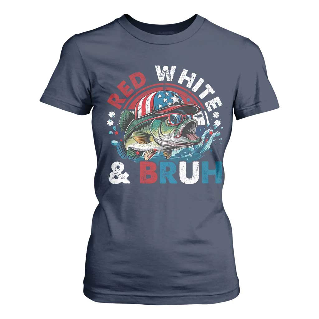 Funny Fishing T Shirt For Women Red White Bruh Fisherman Gift American Flag TS10 Navy Print Your Wear