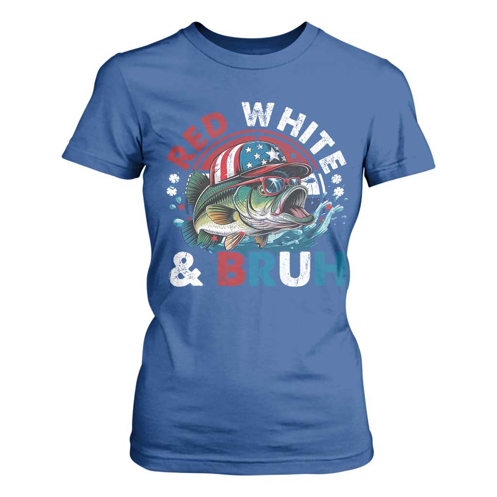 Funny Fishing T Shirt For Women Red White Bruh Fisherman Gift American Flag TS10 Royal Blue Print Your Wear