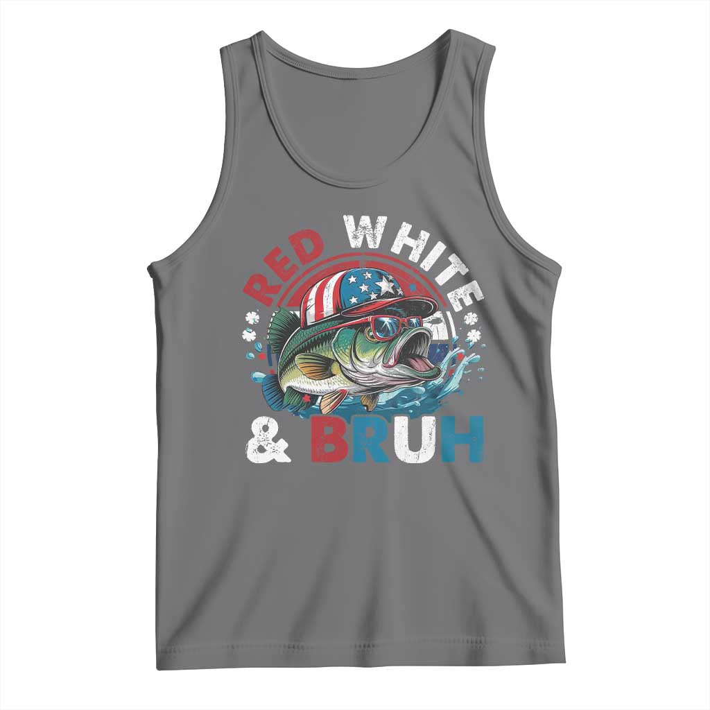 Funny Fishing Tank Top Red White Bruh Fisherman Gift American Flag TS10 Black Heather Print Your Wear