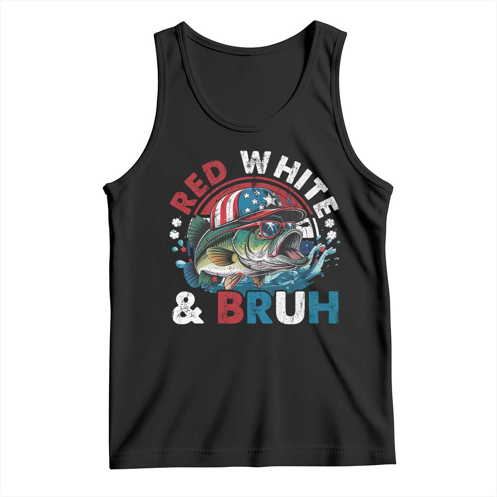 Funny Fishing Tank Top Red White Bruh Fisherman Gift American Flag TS10 Black Print Your Wear