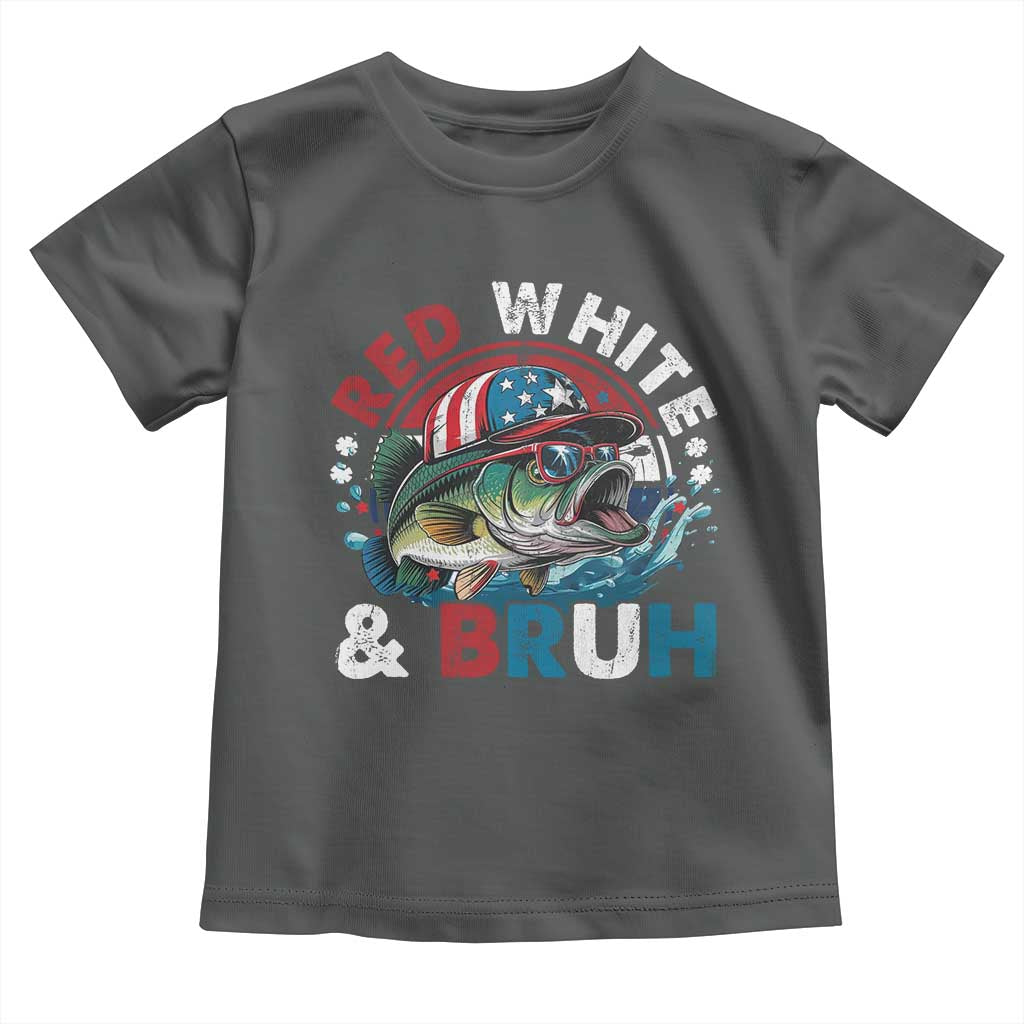 Funny Fishing Toddler T Shirt Red White Bruh Fisherman Gift American Flag TS10 Dark Heather Print Your Wear