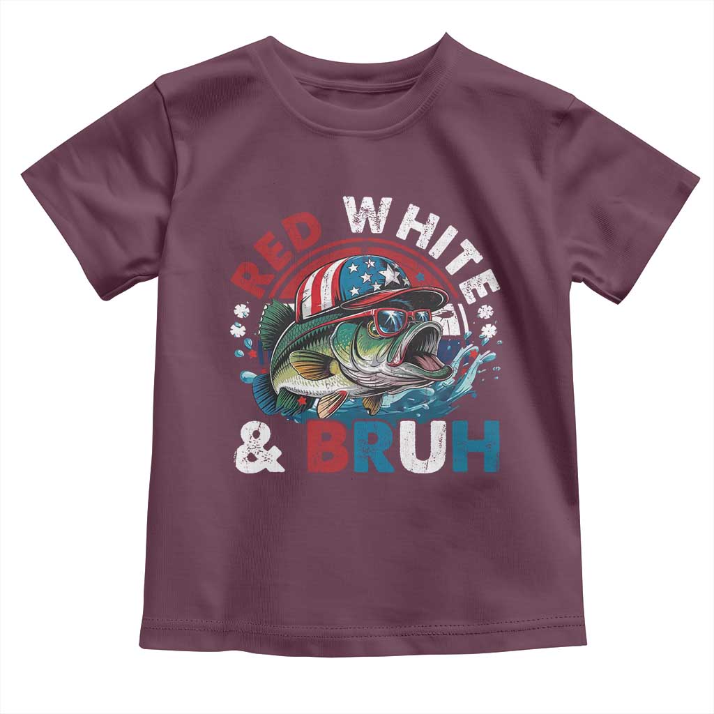 Funny Fishing Toddler T Shirt Red White Bruh Fisherman Gift American Flag TS10 Maroon Print Your Wear