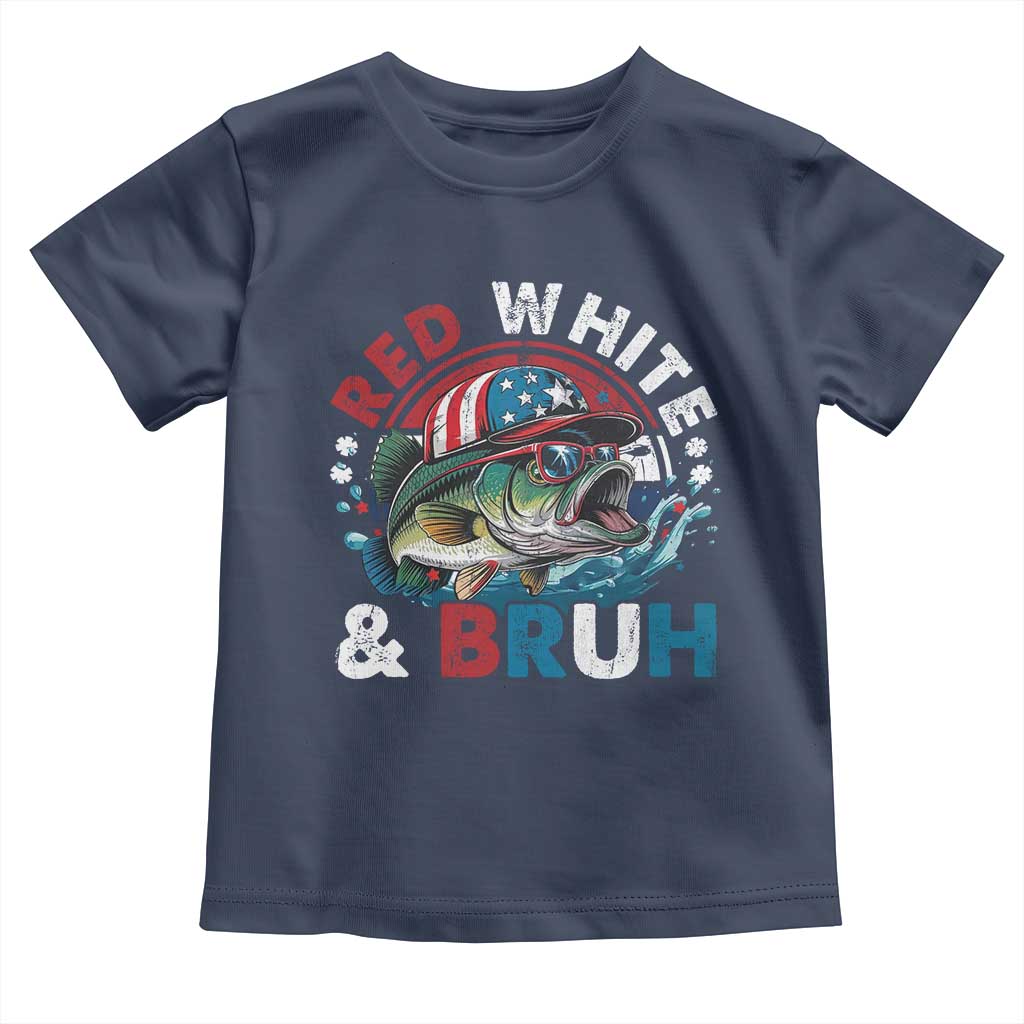 Funny Fishing Toddler T Shirt Red White Bruh Fisherman Gift American Flag TS10 Navy Print Your Wear