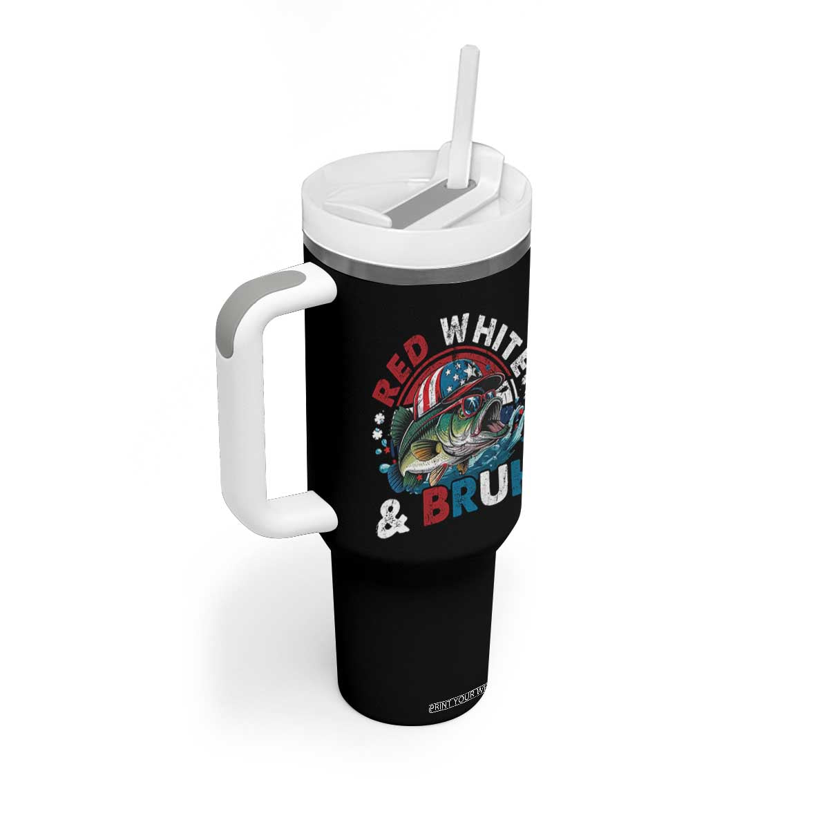 Funny Fishing Tumbler With Handle Red White Bruh Fisherman Gift American Flag TS10 Print Your Wear