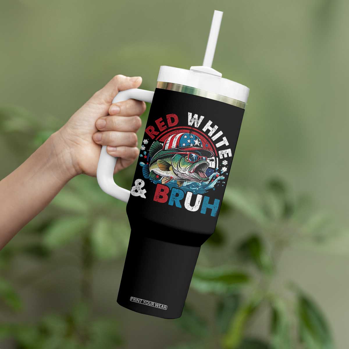 Funny Fishing Tumbler With Handle Red White Bruh Fisherman Gift American Flag TS10 Print Your Wear