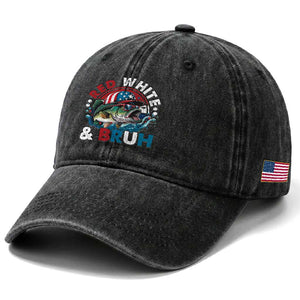 Funny Fishing Washed Cotton Baseball Cap Red White Bruh Fisherman Gift American Flag TS10 Print Your Wear