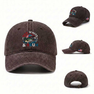 Funny Fishing Washed Cotton Baseball Cap Red White Bruh Fisherman Gift American Flag TS10 Washed Cap Universal Fit Dark Brown Print Your Wear