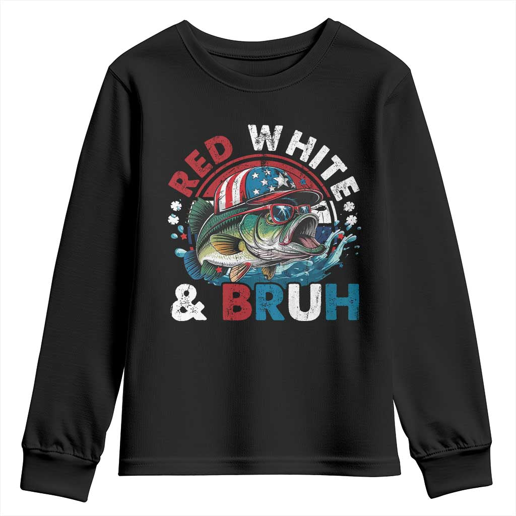 Funny Fishing Youth Sweatshirt Red White Bruh Fisherman Gift American Flag TS10 Black Print Your Wear