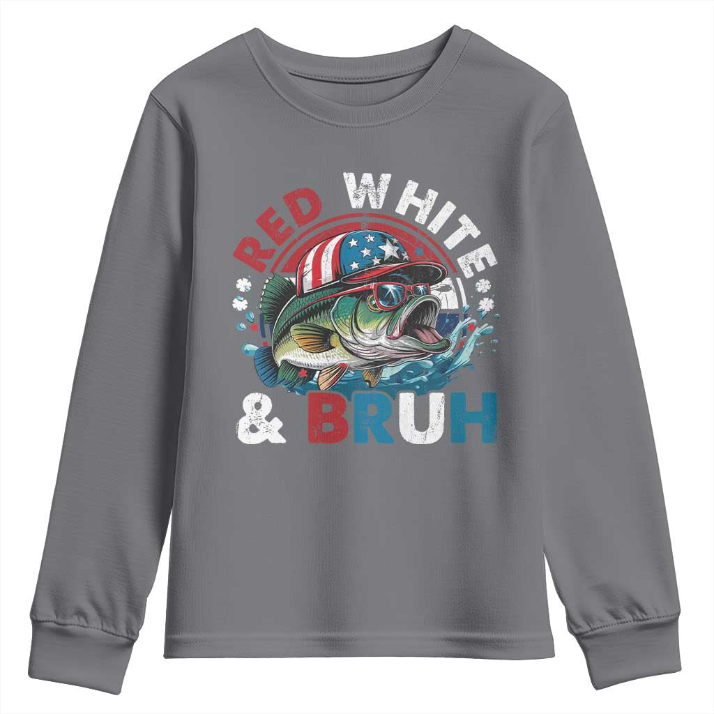 Funny Fishing Youth Sweatshirt Red White Bruh Fisherman Gift American Flag TS10 Charcoal Print Your Wear