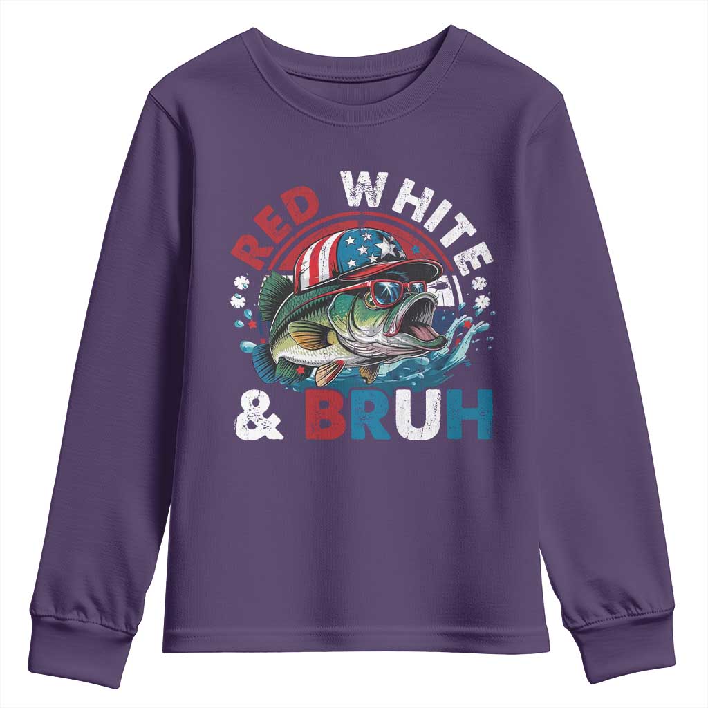 Funny Fishing Youth Sweatshirt Red White Bruh Fisherman Gift American Flag TS10 Purple Print Your Wear