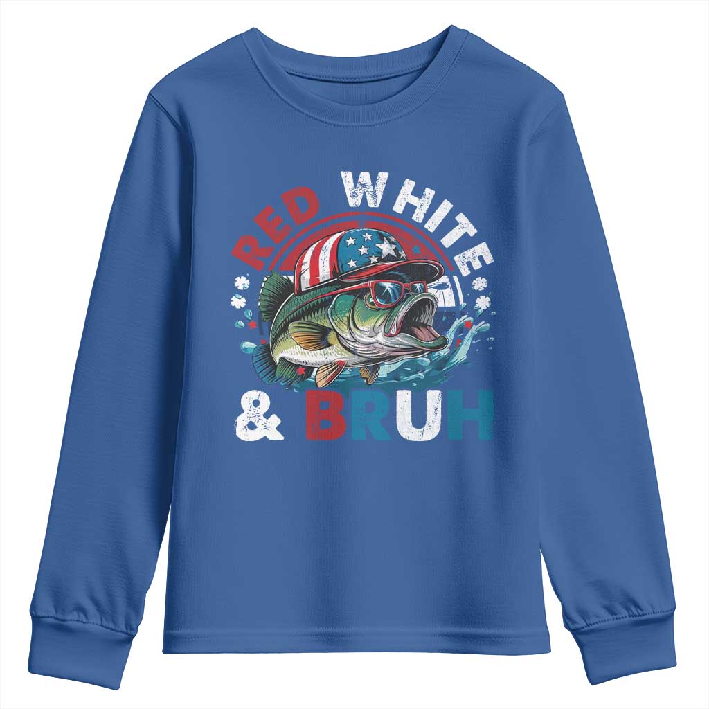 Funny Fishing Youth Sweatshirt Red White Bruh Fisherman Gift American Flag TS10 Royal Blue Print Your Wear