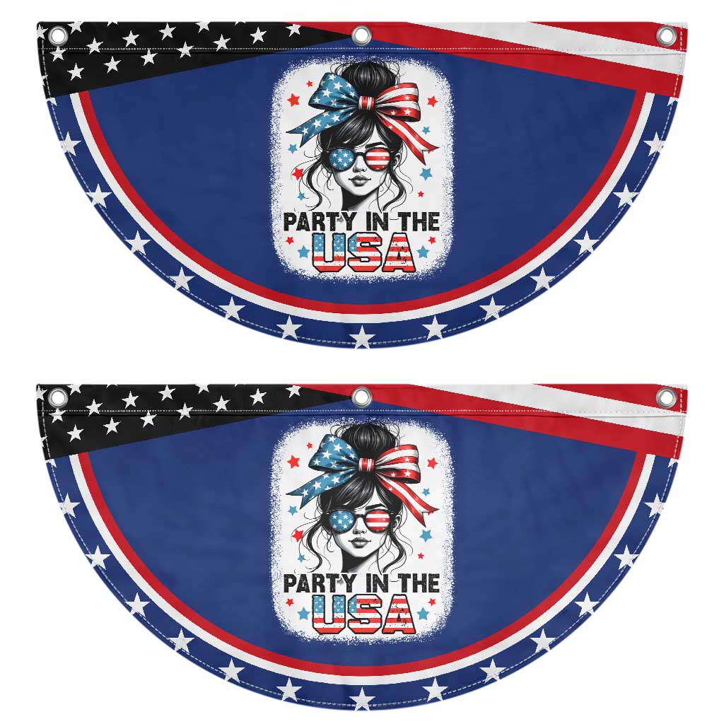 Party In USA Girls 4th of July Patriotic Fan Flag Messy Bun USA