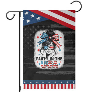 Party In USA Girls 4th of July Garden Flag Messy Bun USA TS10 Distressed Black Blue Print Your Wear