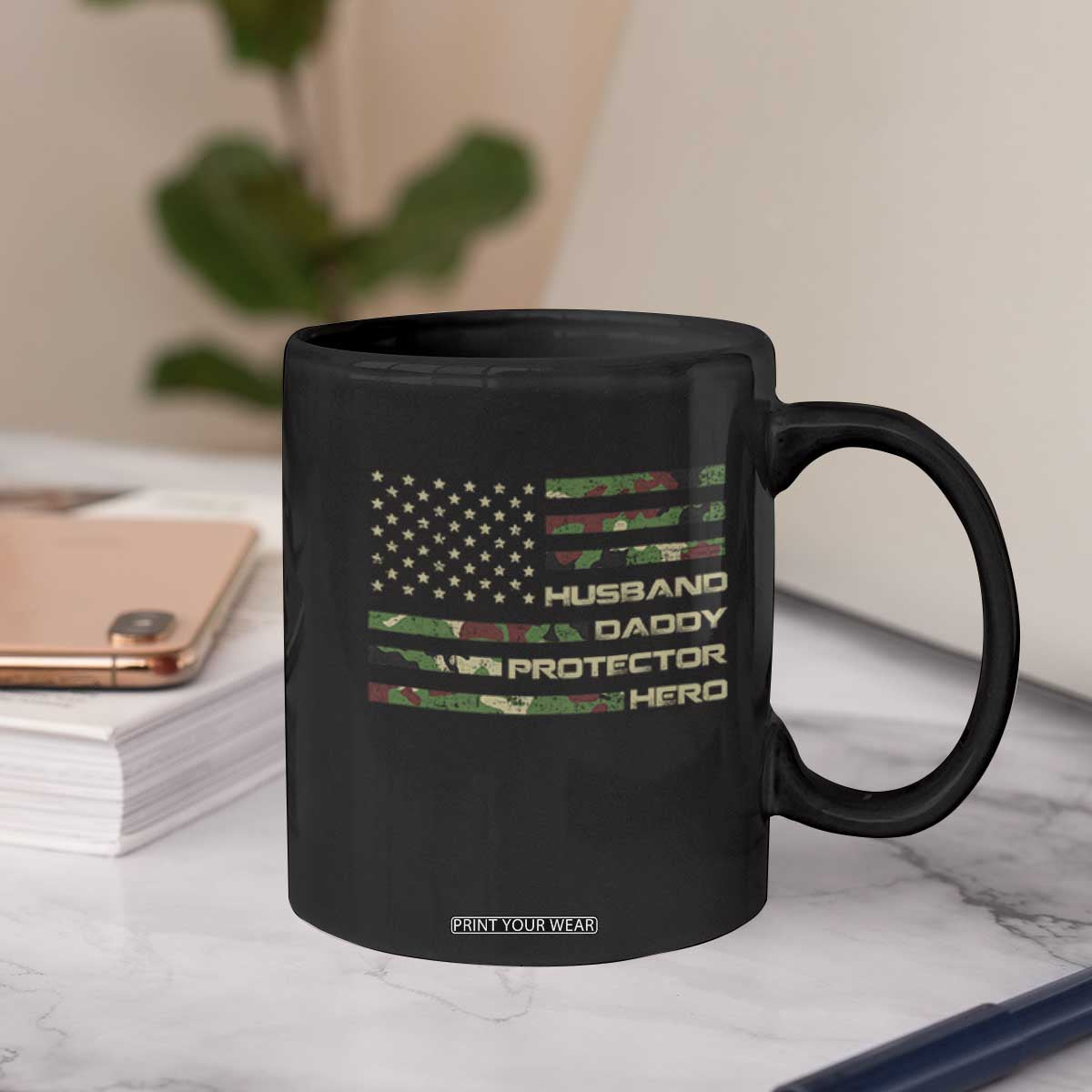 Husband Daddy Protector Hero Coffee Mug Camo American Flag Fathers Day Gifts For Husband Hubby Dad TS10 Print Your Wear