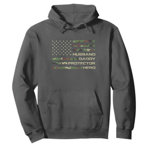 Husband Daddy Protector Hero Hoodie Camo American Flag Fathers Day Gifts For Husband Hubby Dad TS10 Dark Heather Print Your Wear