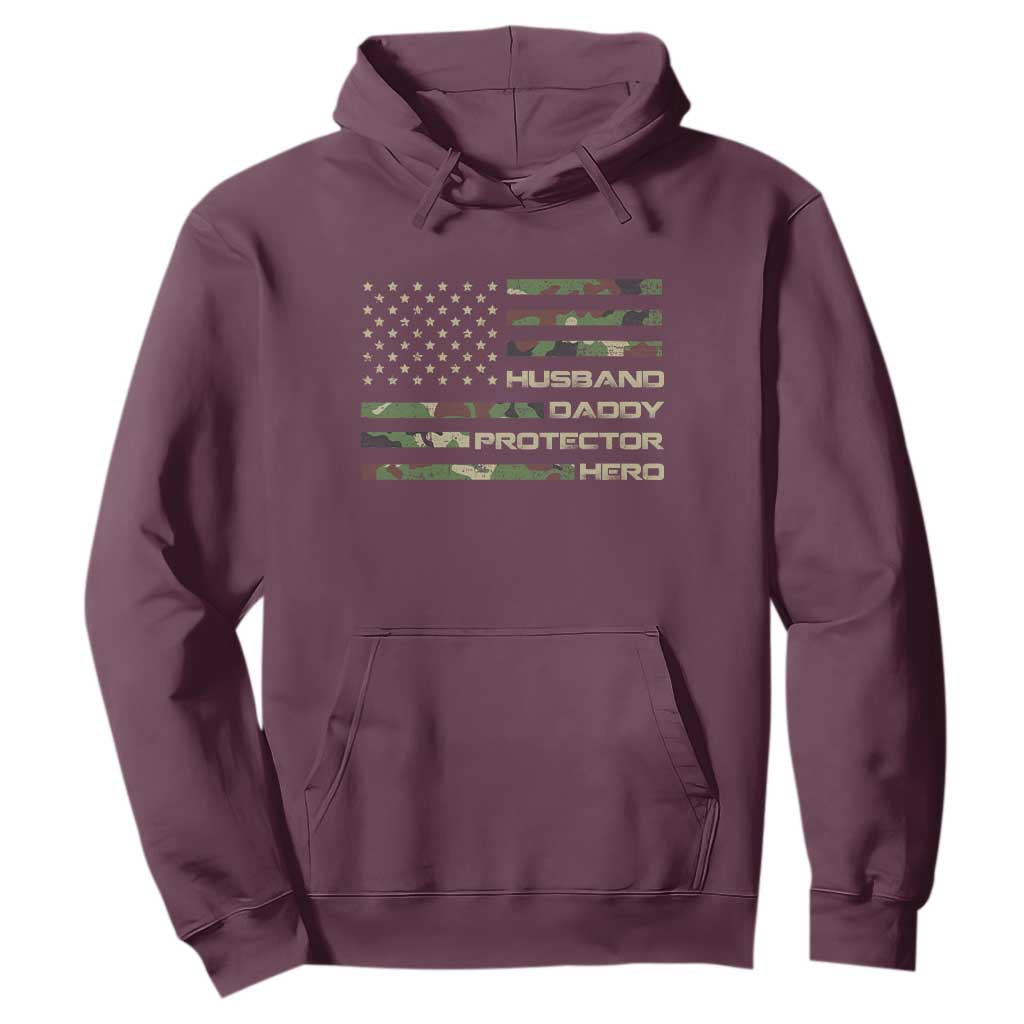 Husband Daddy Protector Hero Hoodie Camo American Flag Fathers Day Gifts For Husband Hubby Dad TS10 Maroon Print Your Wear
