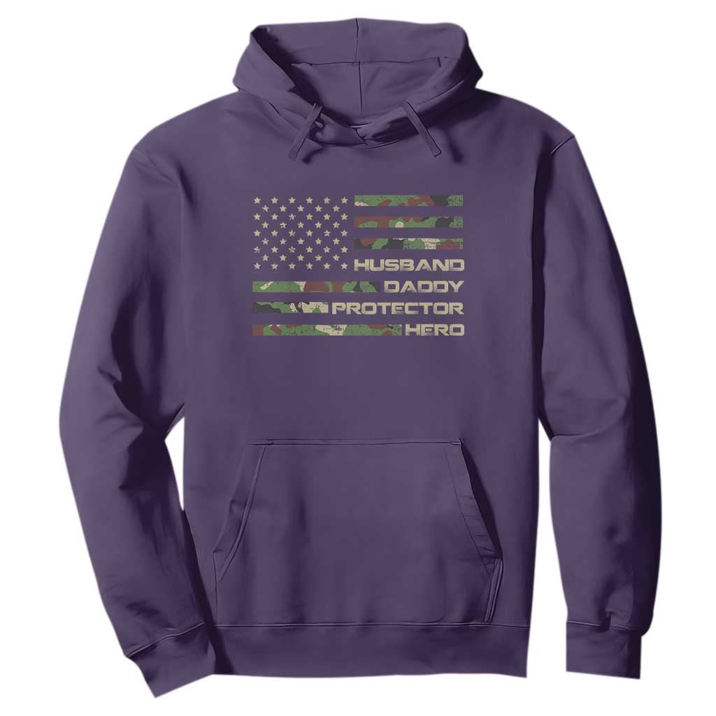 Husband Daddy Protector Hero Hoodie Camo American Flag Fathers Day Gifts For Husband Hubby Dad TS10 Purple Print Your Wear