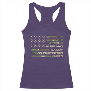 Husband Daddy Protector Hero Racerback Tank Top Camo American Flag Fathers Day Gifts For Husband Hubby Dad TS10 Purple Print Your Wear