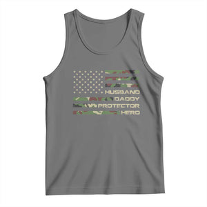 Husband Daddy Protector Hero Tank Top Camo American Flag Fathers Day Gifts For Husband Hubby Dad TS10 Black Heather Print Your Wear
