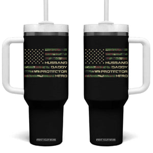Husband Daddy Protector Hero Tumbler With Handle Camo American Flag Fathers Day Gifts For Husband Hubby Dad TS10 One Size: 40 oz Black Print Your Wear