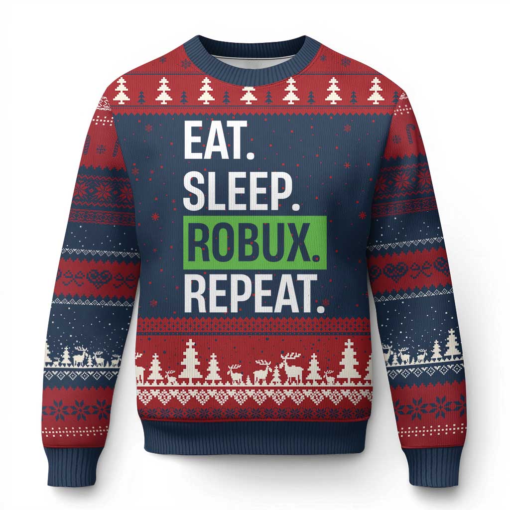 Eat Sleep Roblox Repeat Ugly Christmas Sweater Funny Video Game Lovers Gamers TS10 Navy Red Print Your Wear