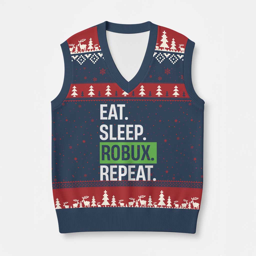 Eat Sleep Roblox Repeat V-Neck Knit Sweater Vest Funny Video Game Lovers Gamers