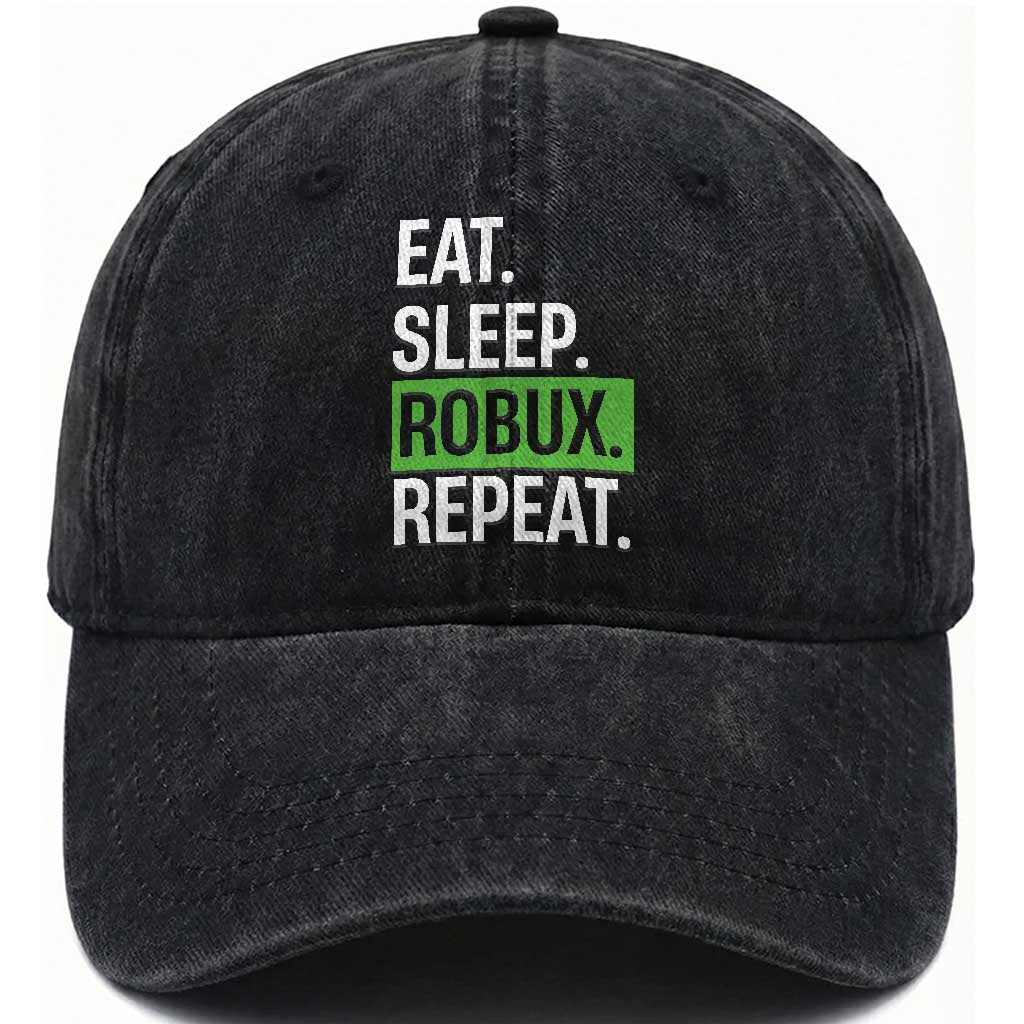 Eat Sleep Roblox Repeat Washed Cotton Baseball Cap Funny Video Game Lovers Gamers