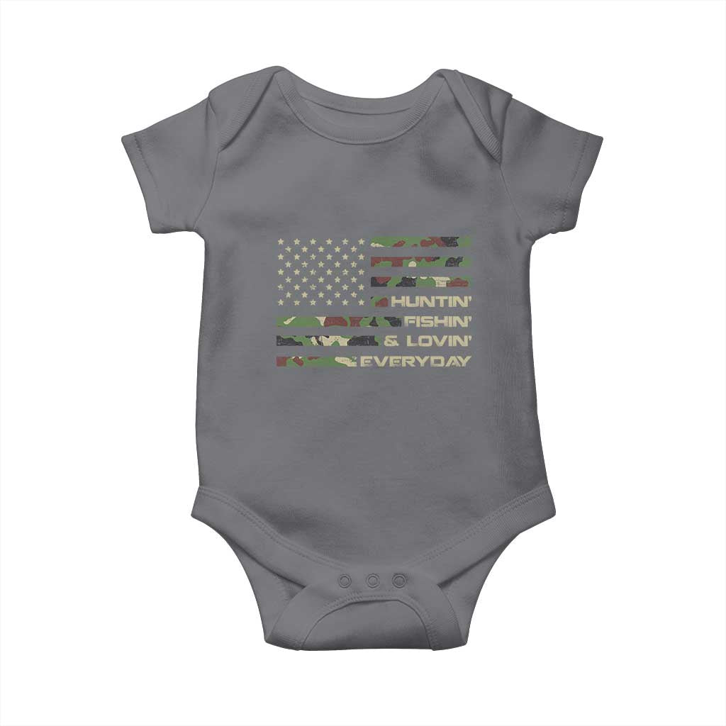 Hunting Fishing Loving Baby Onesie Hunter Fisher Camo American Flag