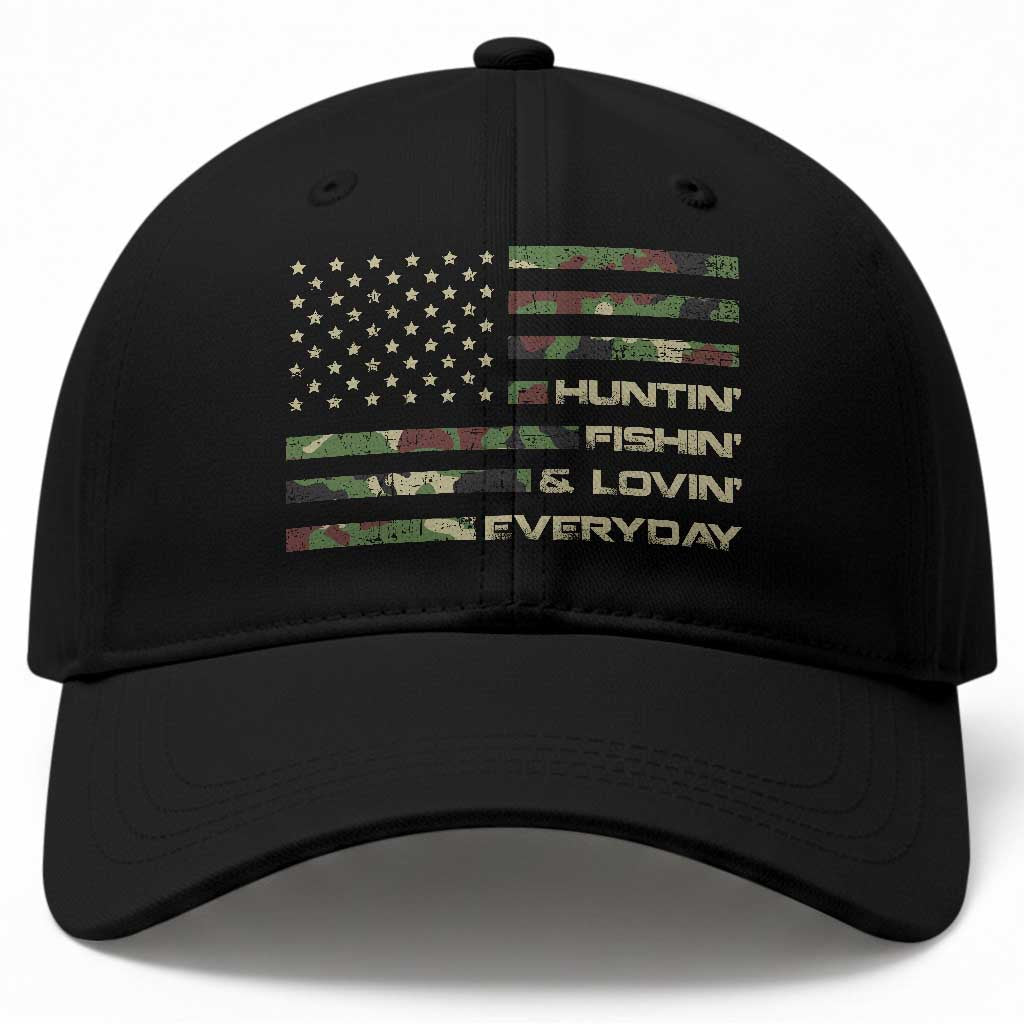 Hunting Fishing Loving Baseball Cap Hunter Fisher Camo American Flag