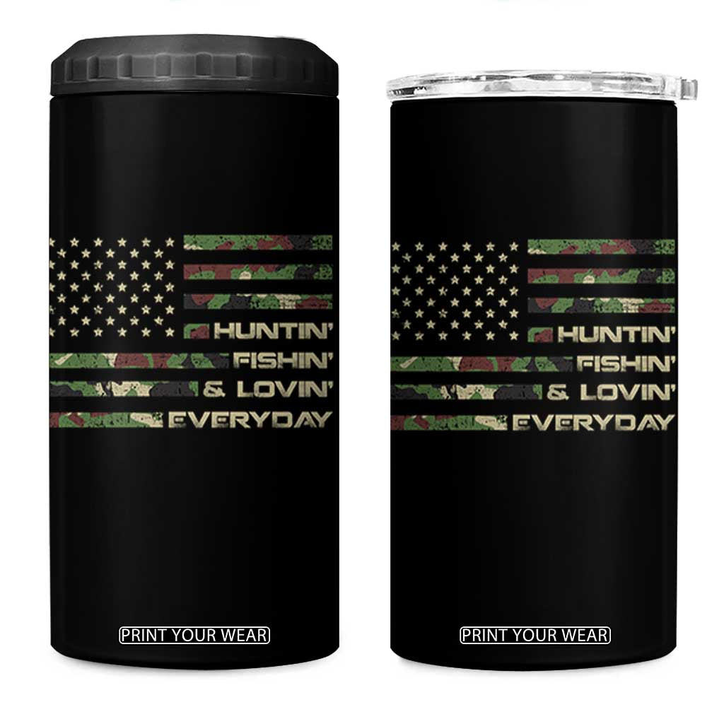 Hunting Fishing Loving 4 in 1 Can Cooler Tumbler Hunter Fisher Camo American Flag TS10 One Size: 16 oz Black Print Your Wear