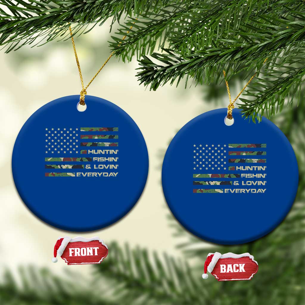 Hunting Fishing Loving Ceramic Ornament Hunter Fisher Camo American Flag