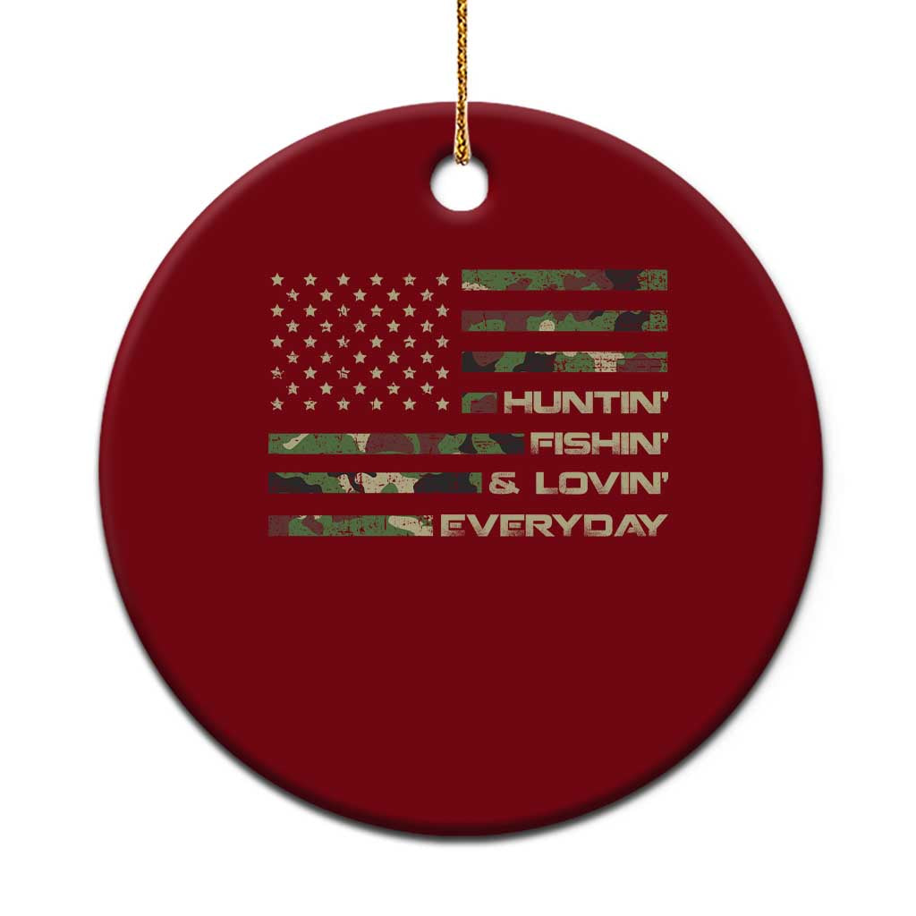 Hunting Fishing Loving Ceramic Ornament Hunter Fisher Camo American Flag