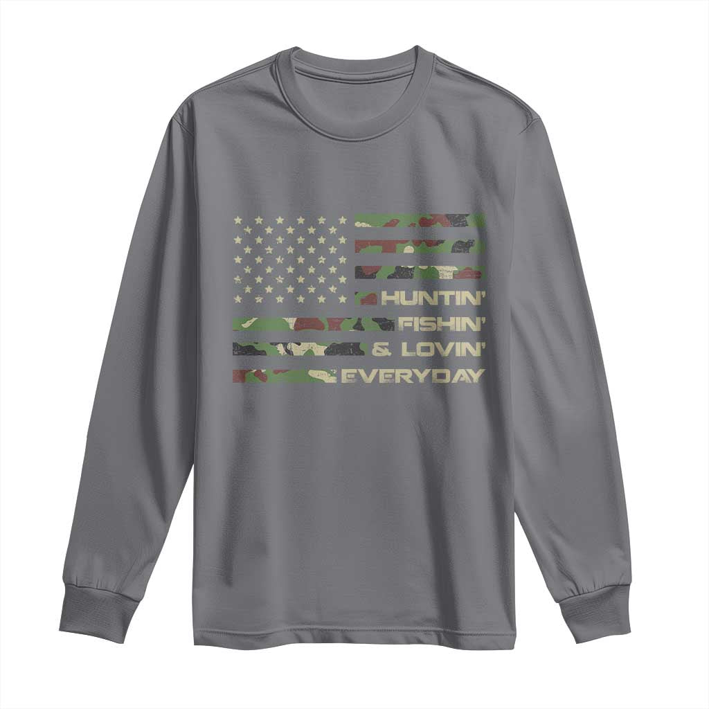 Hunting Fishing Loving Long Sleeve Shirt Hunter Fisher Camo American Flag