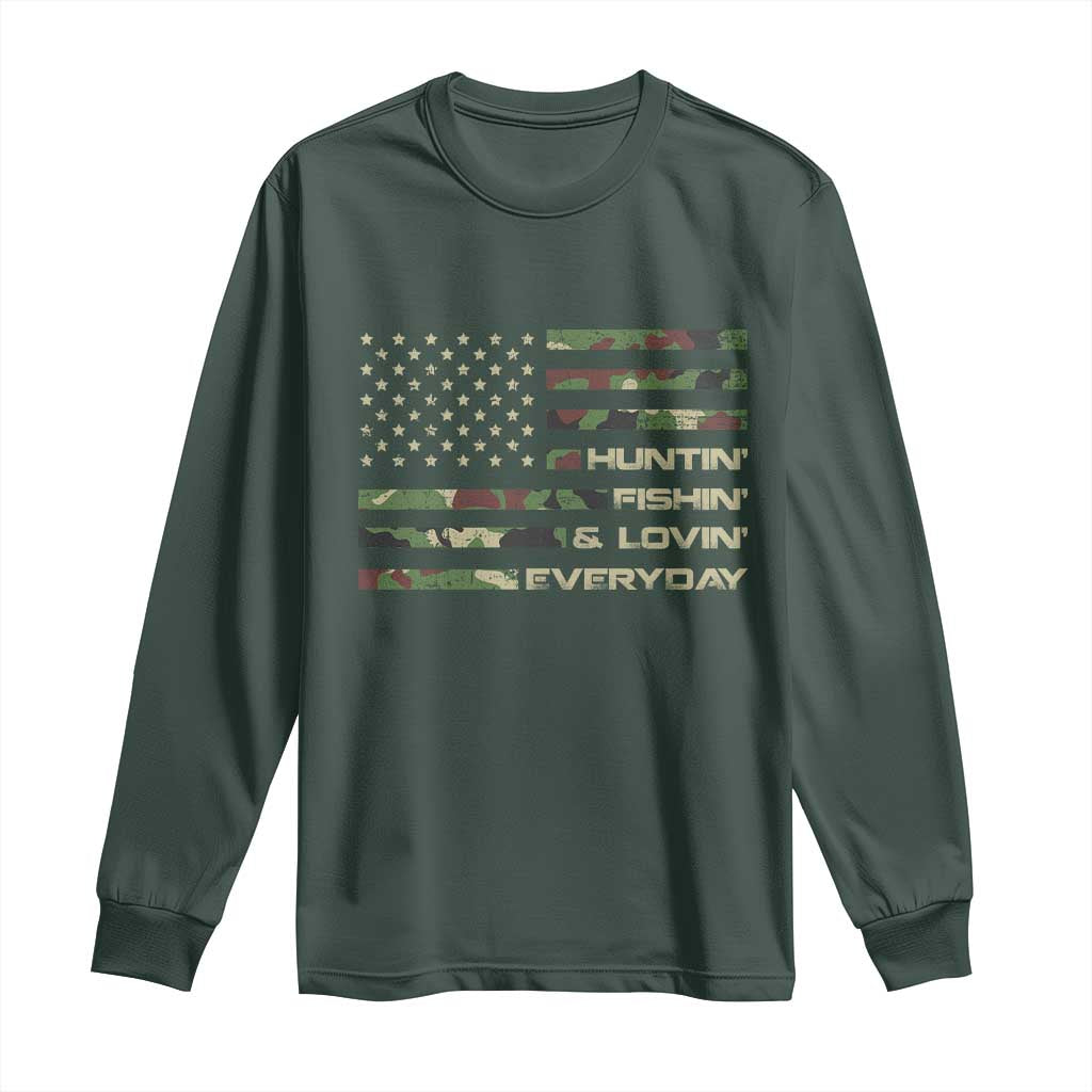 Hunting Fishing Loving Long Sleeve Shirt Hunter Fisher Camo American Flag