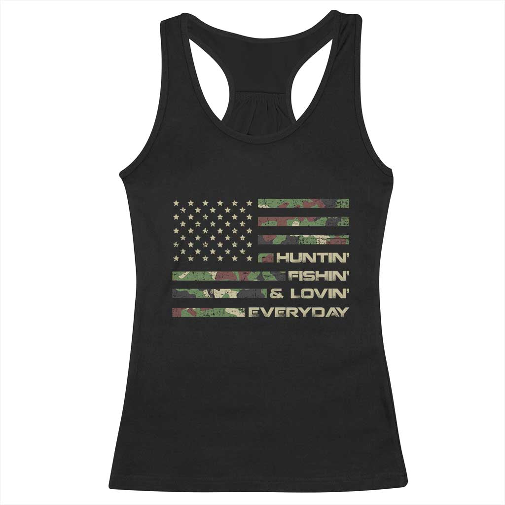 Hunting Fishing Loving Racerback Tank Top Hunter Fisher Camo American Flag