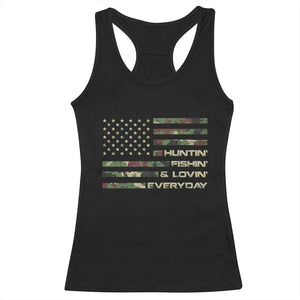 Hunting Fishing Loving Racerback Tank Top Hunter Fisher Camo American Flag