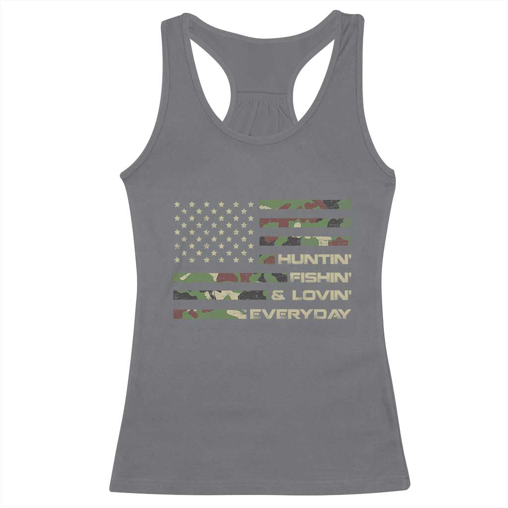 Hunting Fishing Loving Racerback Tank Top Hunter Fisher Camo American Flag