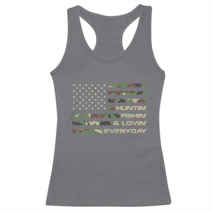 Hunting Fishing Loving Racerback Tank Top Hunter Fisher Camo American Flag